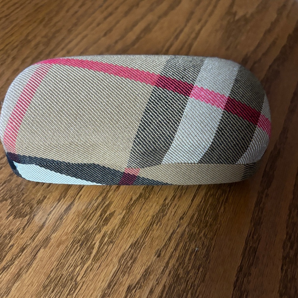 Burberry Beige and Pink Plaid Glasses Case